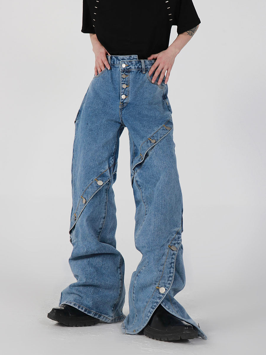 Metal Button Wide-leg Jeans