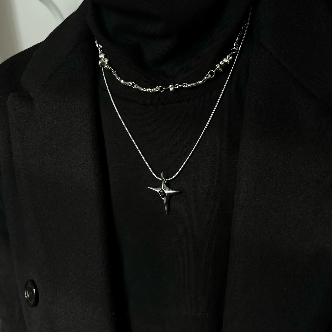 Asymmetric Star Double Chain Necklace