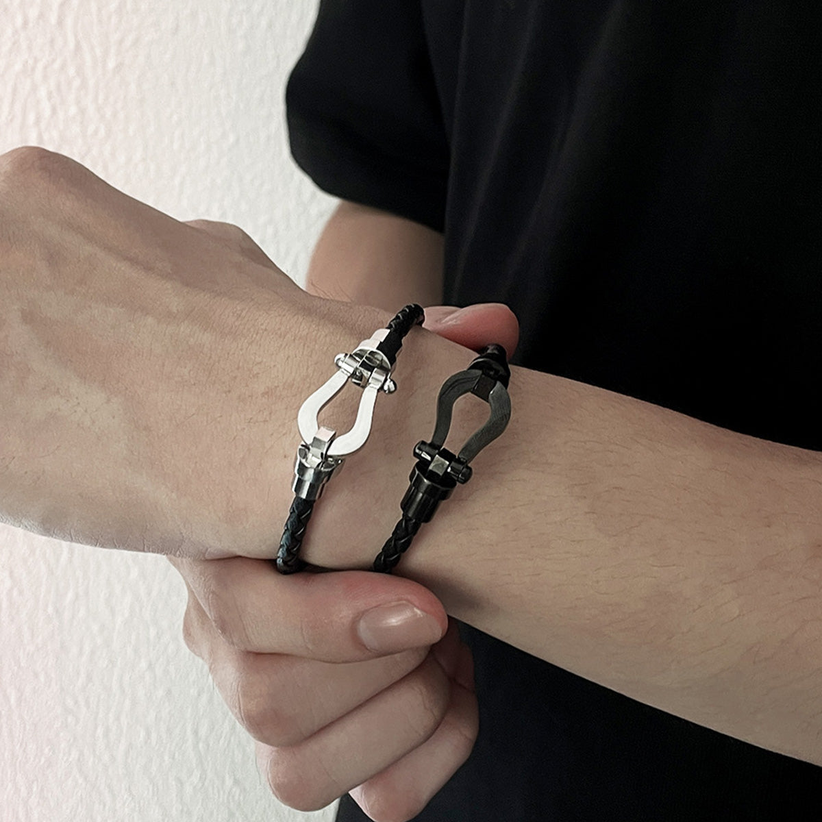 Leather Braided Horseshoe Clasp Bracelet