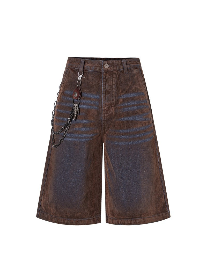 Vintage Flocked Ripped Denim Cropped Trousers