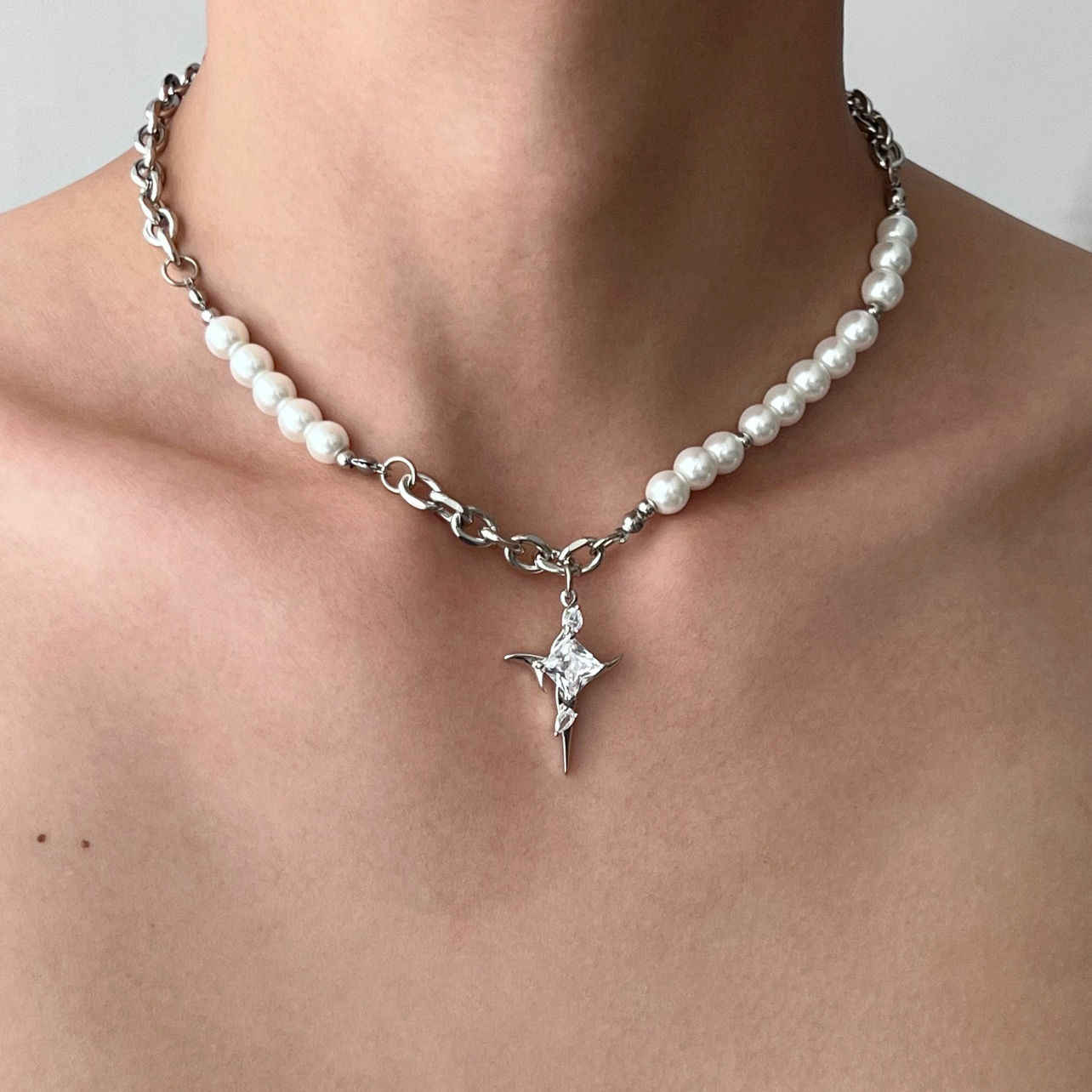 Irregular Beaded Titanium Steel Necklace