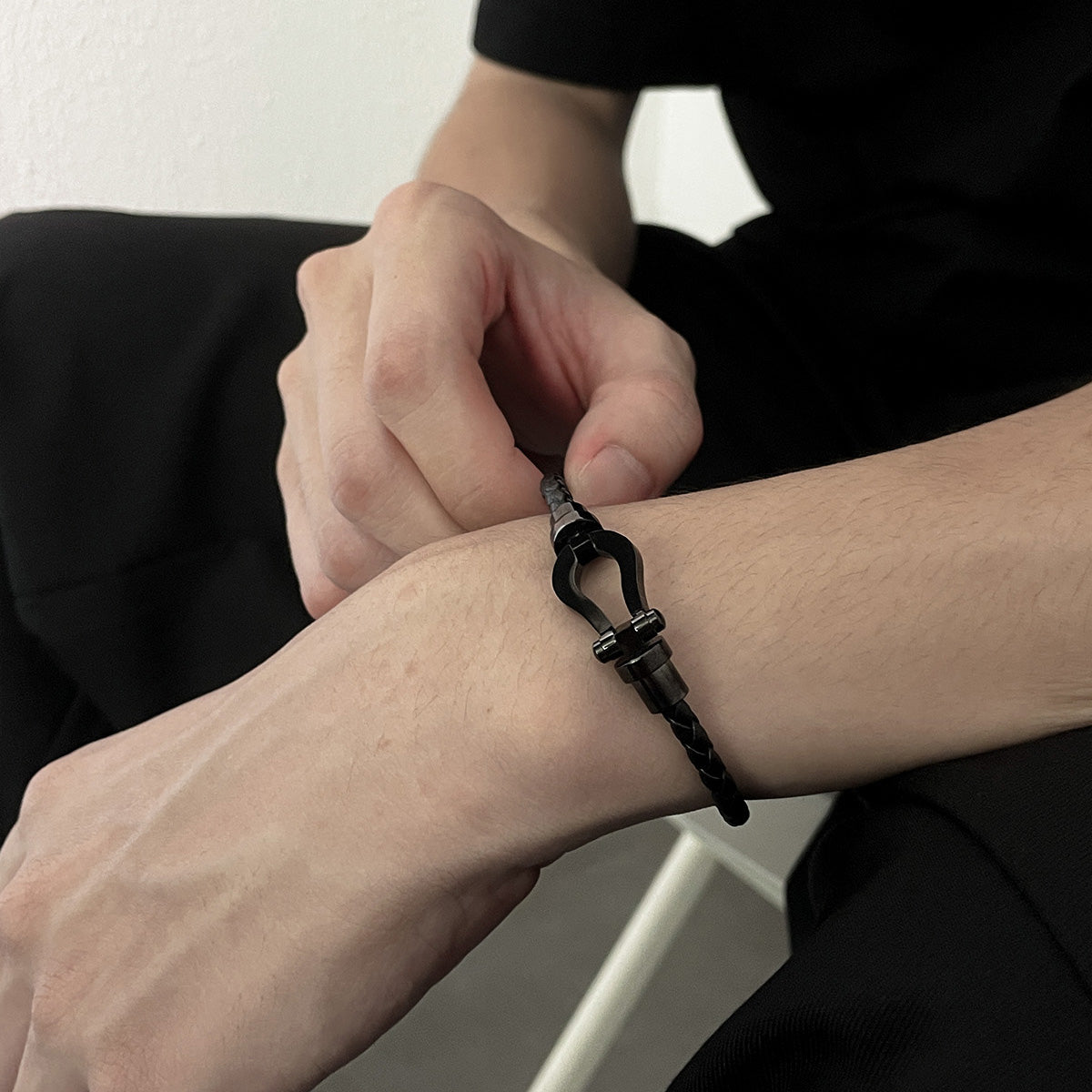 Leather Braided Horseshoe Clasp Bracelet