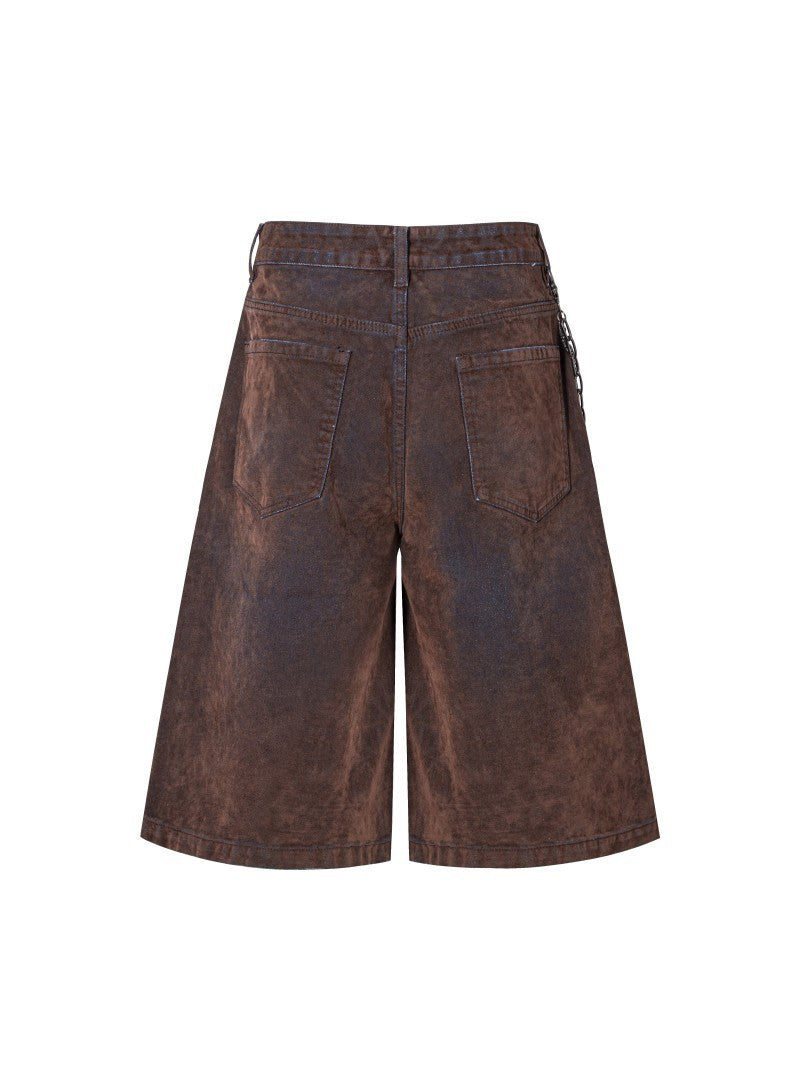 Vintage Flocked Ripped Denim Cropped Trousers