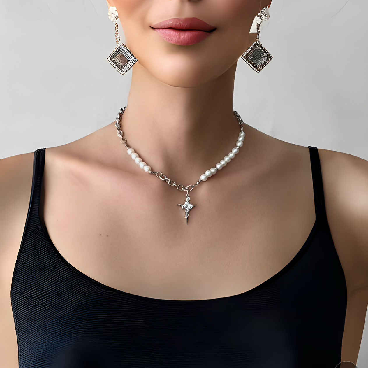 Irregular Beaded Titanium Steel Necklace