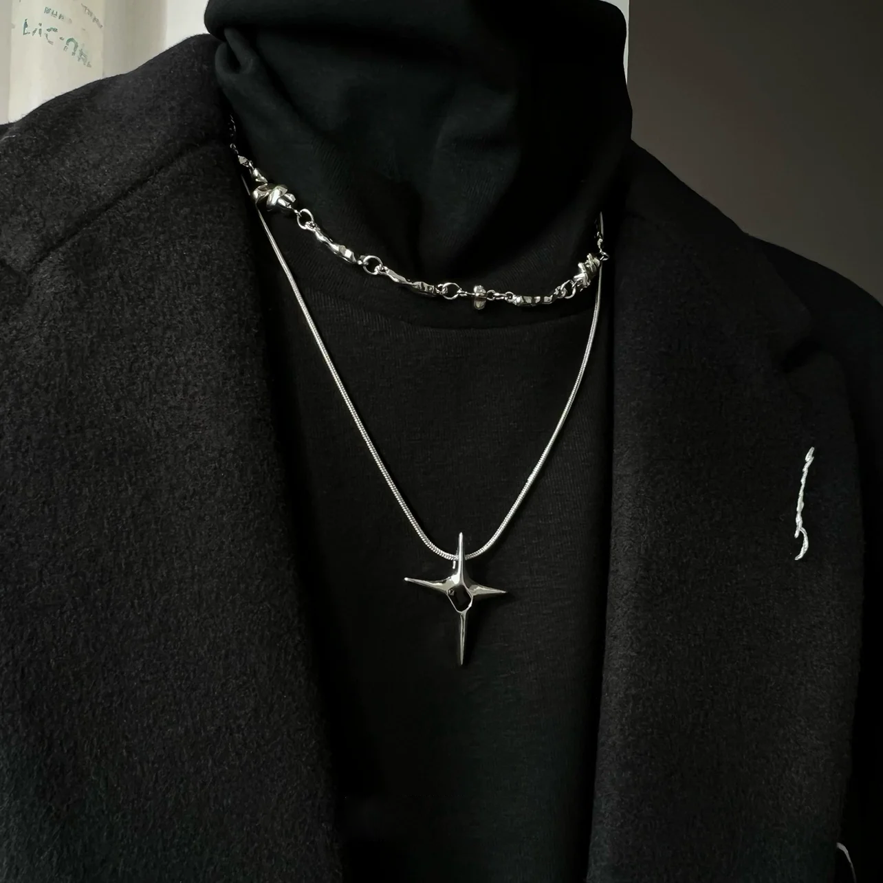 Asymmetric Star Double Chain Necklace