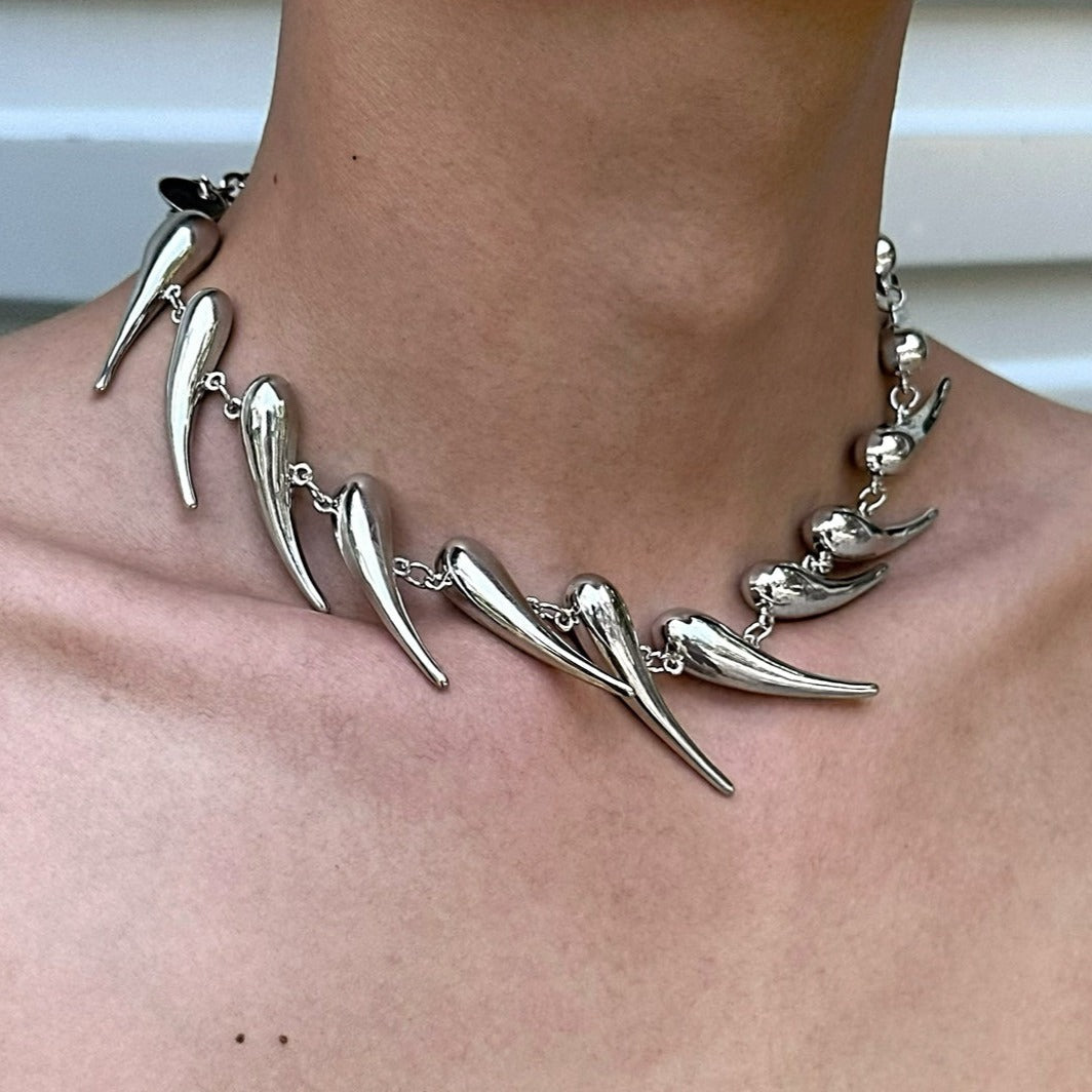 Geometric Silver Thorn Irregular Metal Necklace ArtsKoreanMan