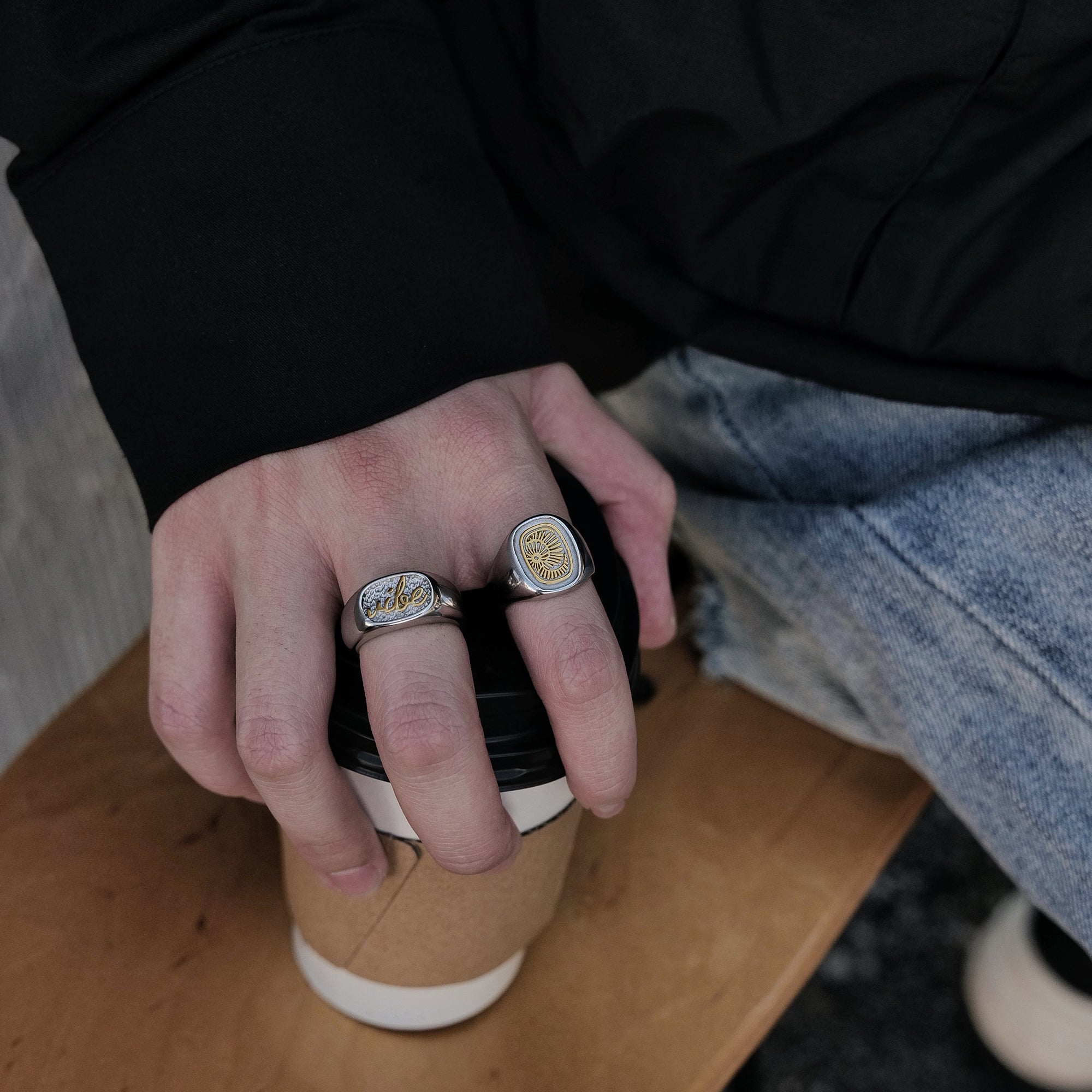 Silver-plated Gold Letter Totem Titanium Steel Ring