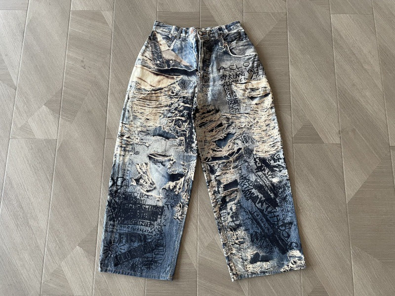 Ripped 3D digital printed jeans