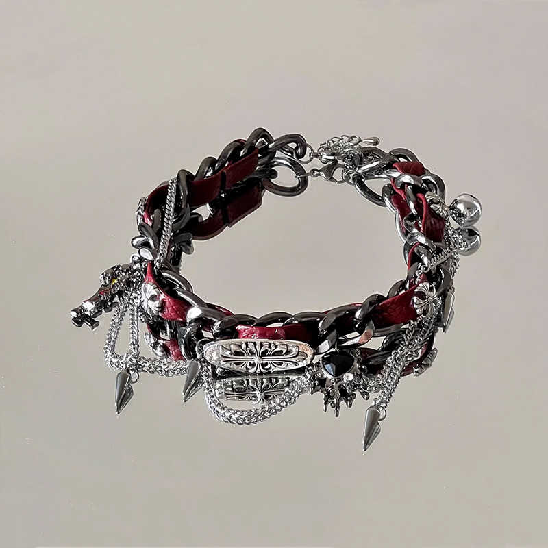 Y2K Wrap Studded Metal Leather Necklace