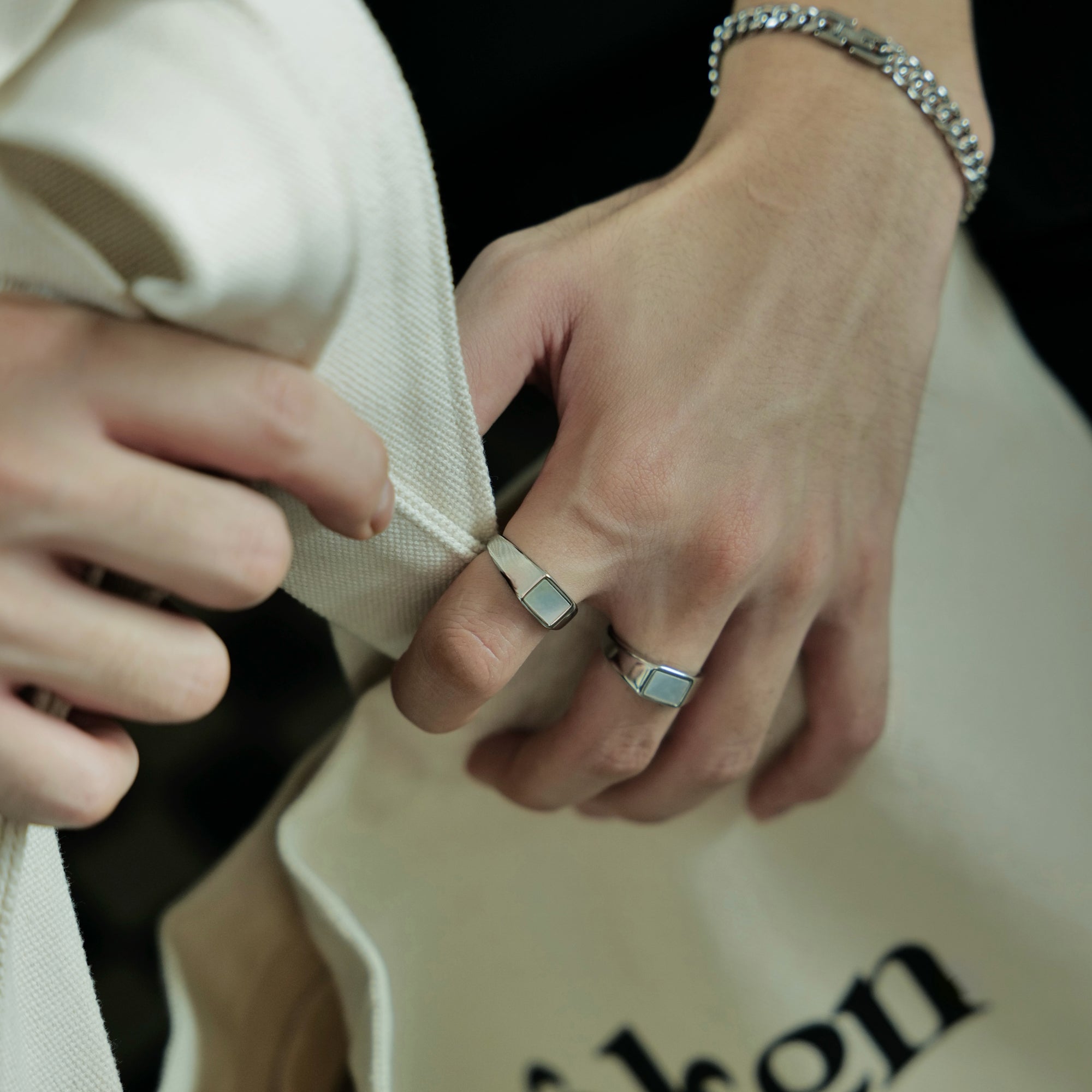Blue Cloud Mother-of-Pearl Inlaid Plain Ring