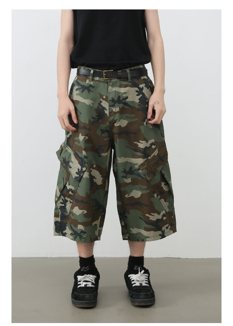 Street Multi-Pocket Camouflage Denim Shorts