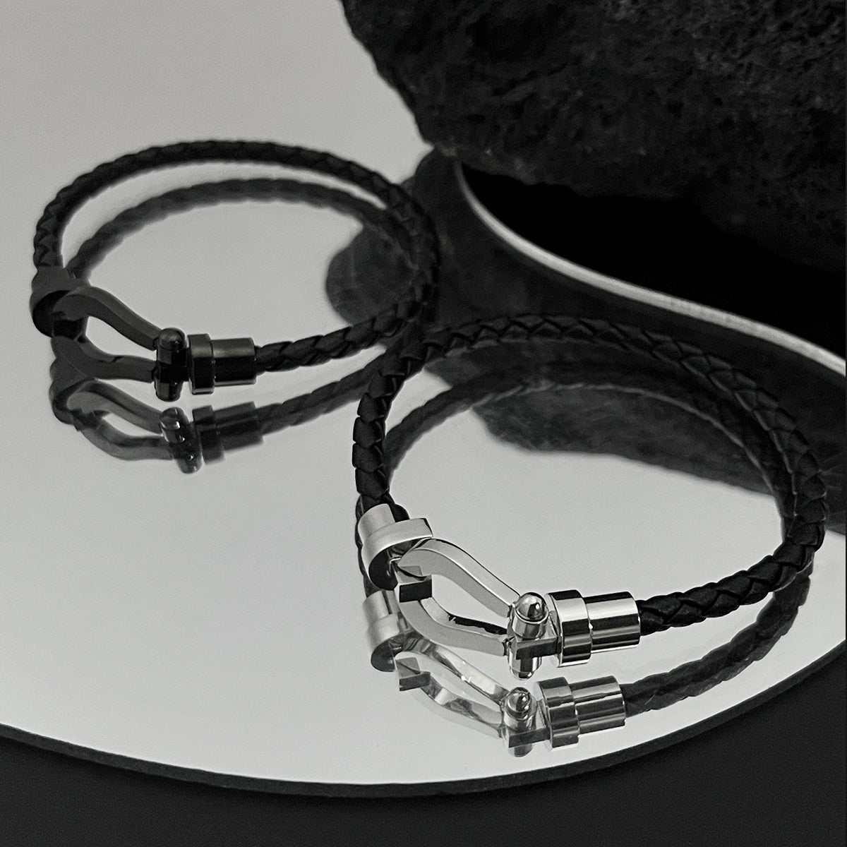 Leather Braided Horseshoe Clasp Bracelet