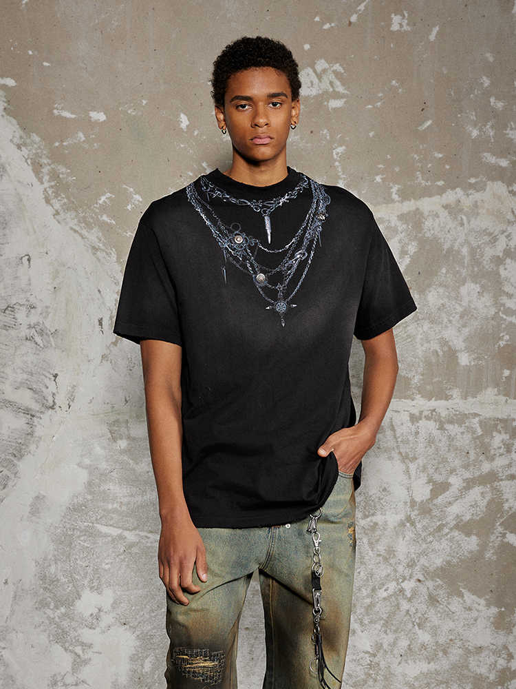 Necklace Print Studded T-shirt