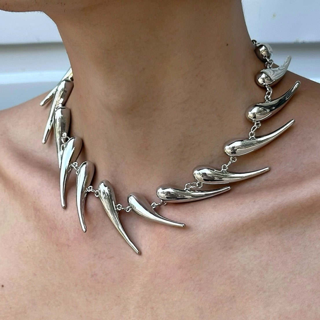 Geometric Silver Thorn Irregular Metal Necklace ArtsKoreanMan