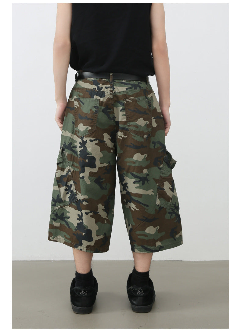 Street Multi-Pocket Camouflage Denim Shorts