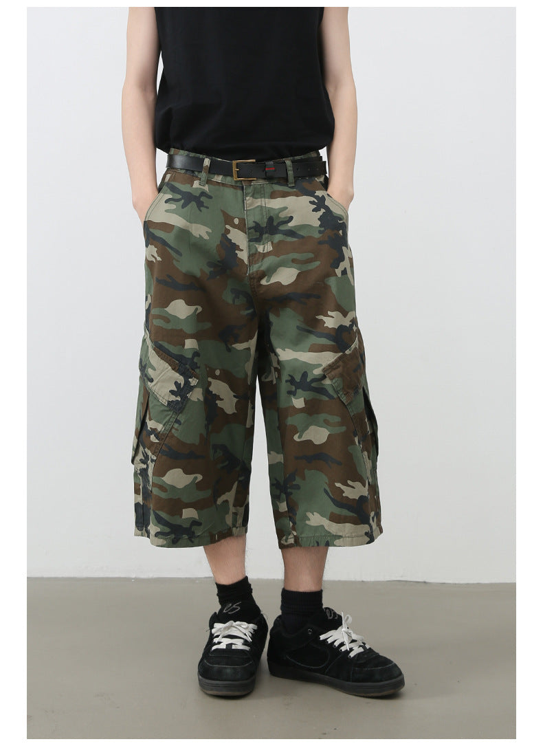 Street Multi-Pocket Camouflage Denim Shorts