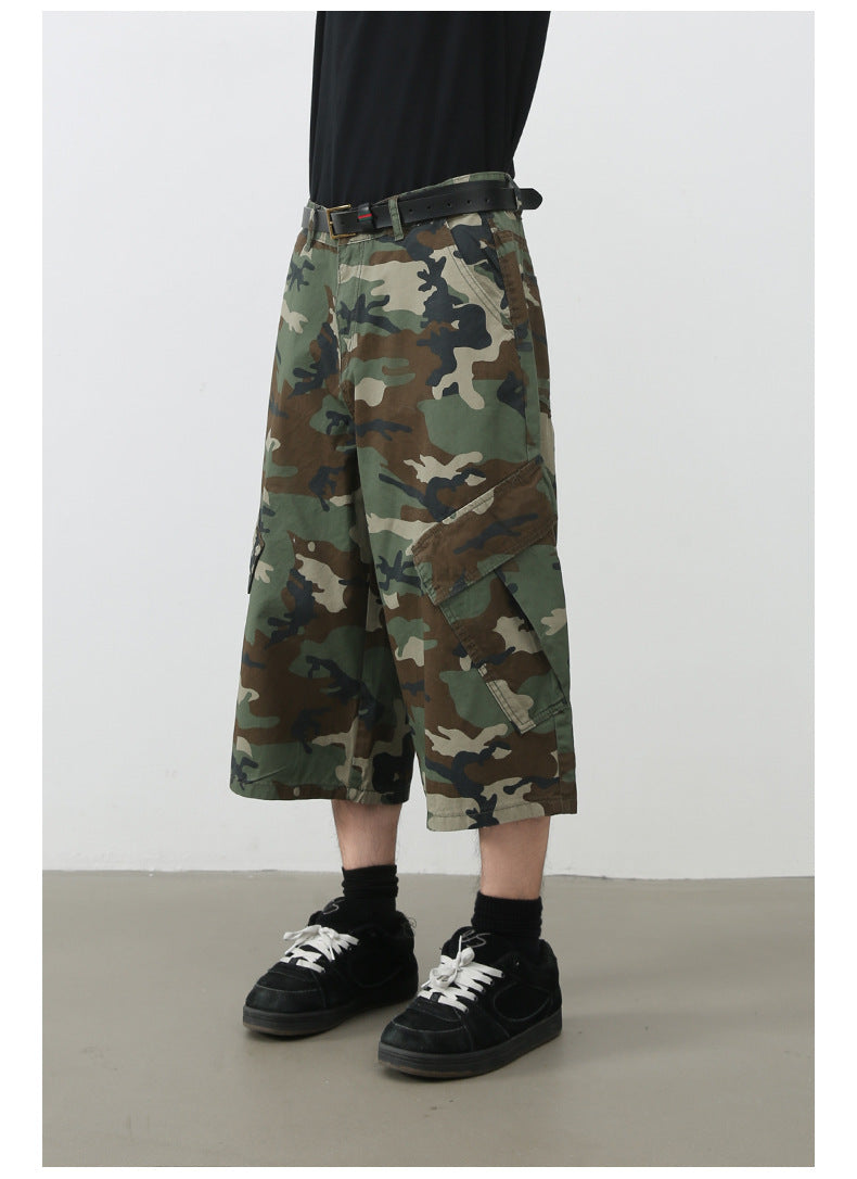 Street Multi-Pocket Camouflage Denim Shorts