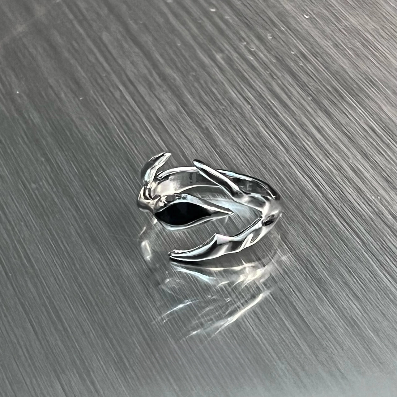 Irregular Shaped Black Gemstone Metal Ring