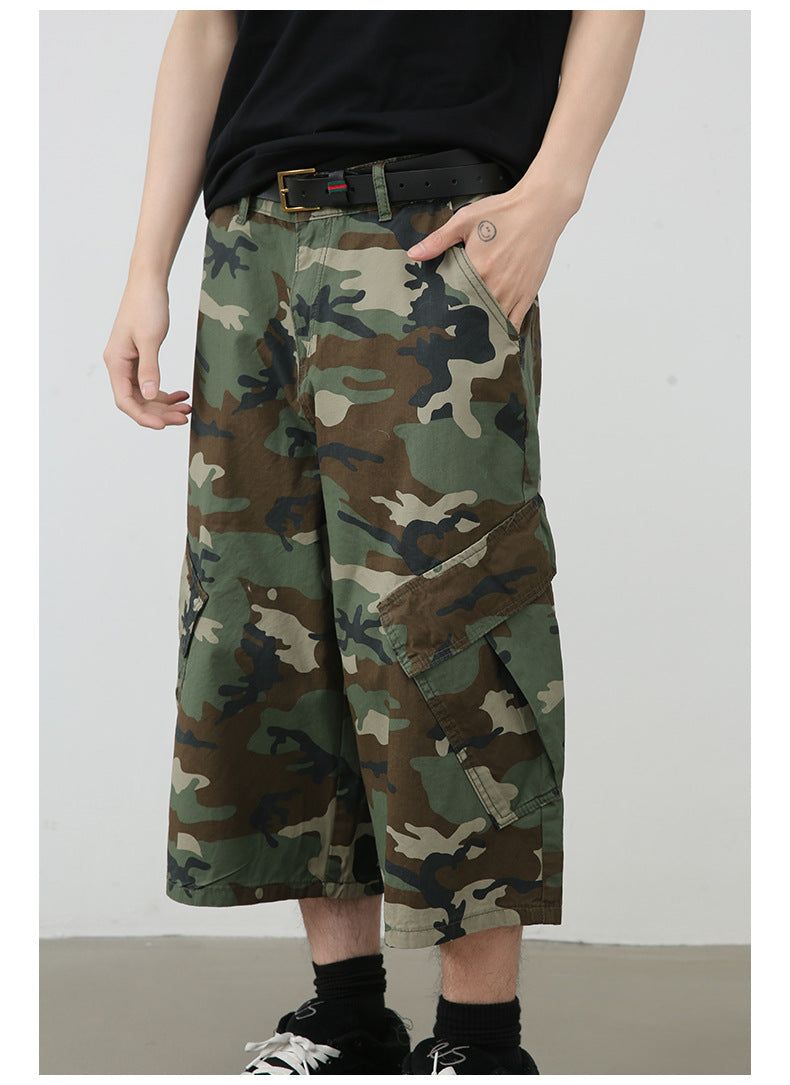 Street Multi-Pocket Camouflage Denim Shorts