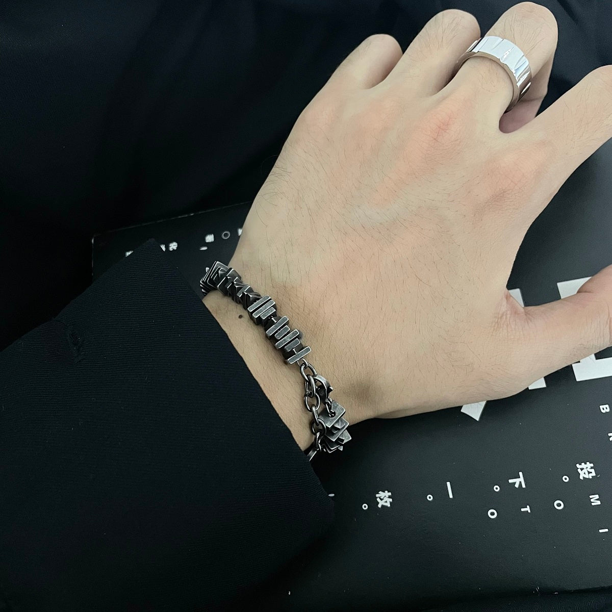 Dark Geometric Stacking Bracelet