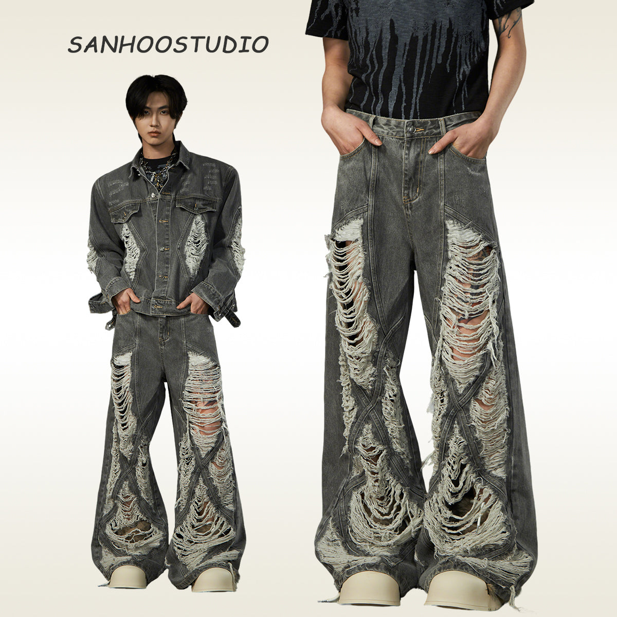 【25s Aug.】Grunge Distressed Wide-Leg Jeans