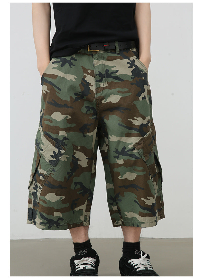 Street Multi-Pocket Camouflage Denim Shorts
