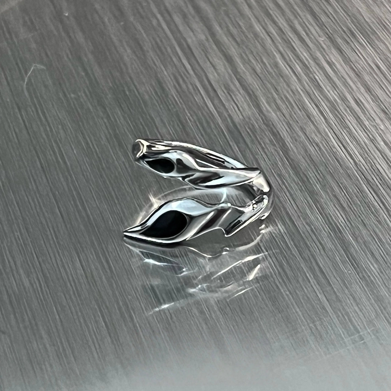 Irregular Shaped Black Gemstone Metal Ring