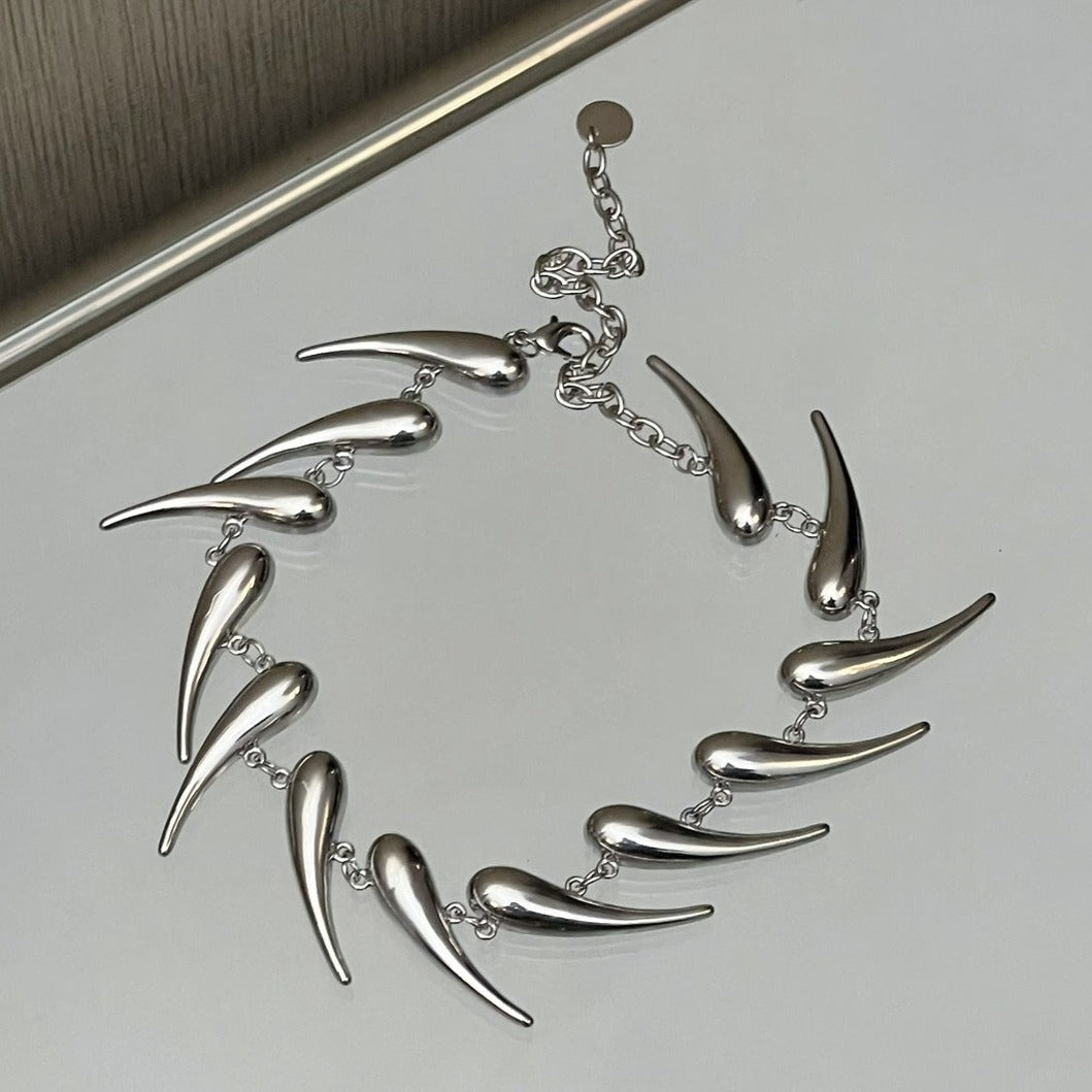 Geometric Silver Thorn Irregular Metal Necklace ArtsKoreanMan