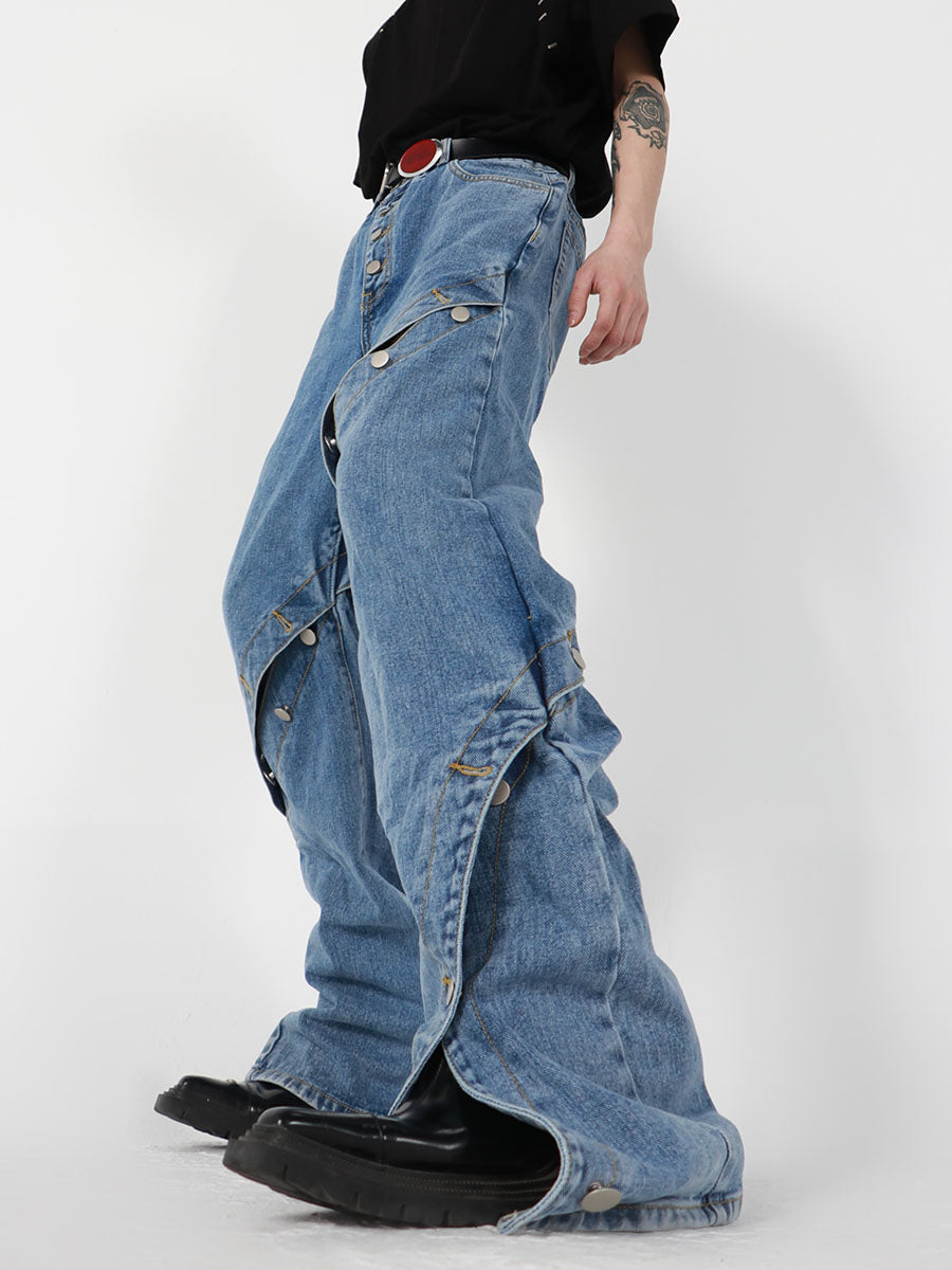 Metal Button Wide-leg Jeans
