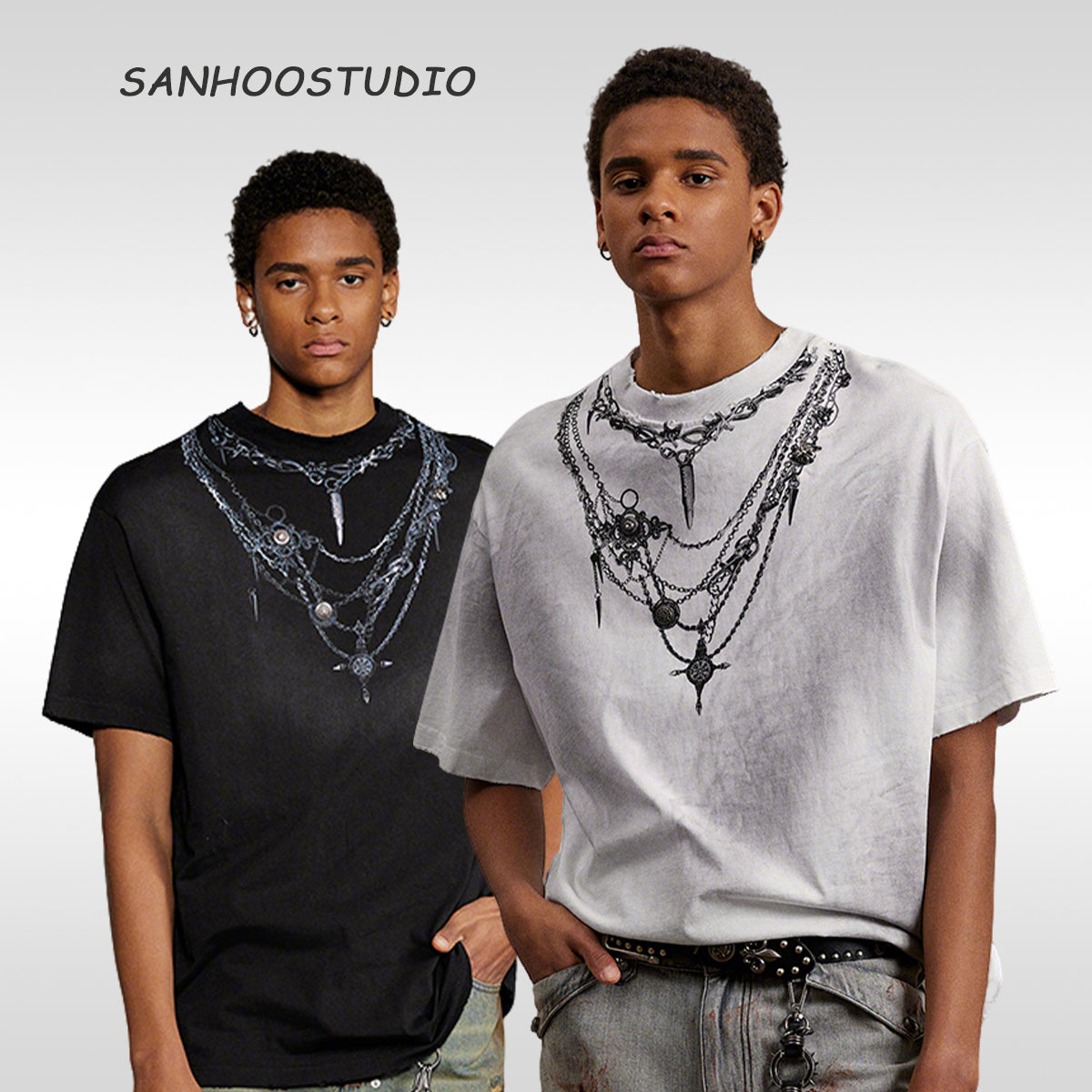 Necklace Print Studded T-shirt