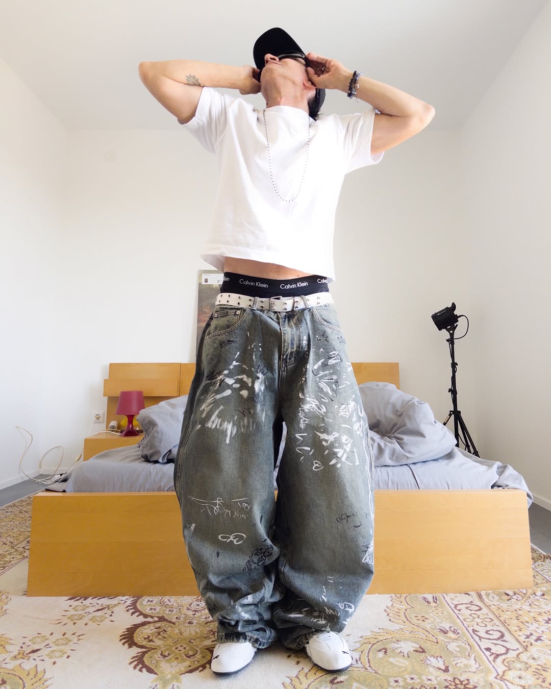 Graffiti Print Straight Wide Leg Jeans