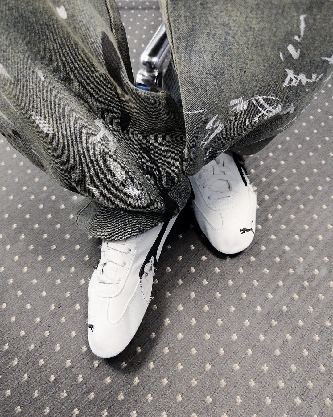 Graffiti Print Straight Wide Leg Jeans