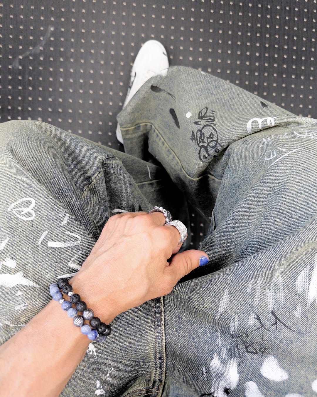 Graffiti Print Straight Wide Leg Jeans