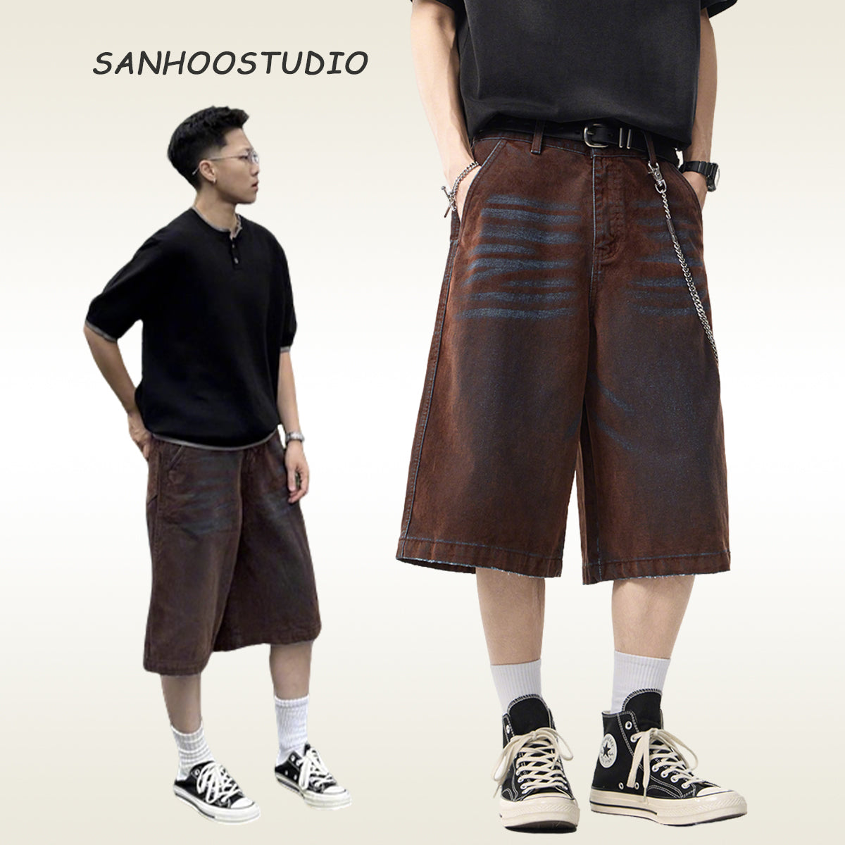 Vintage Flocked Ripped Denim Cropped Trousers