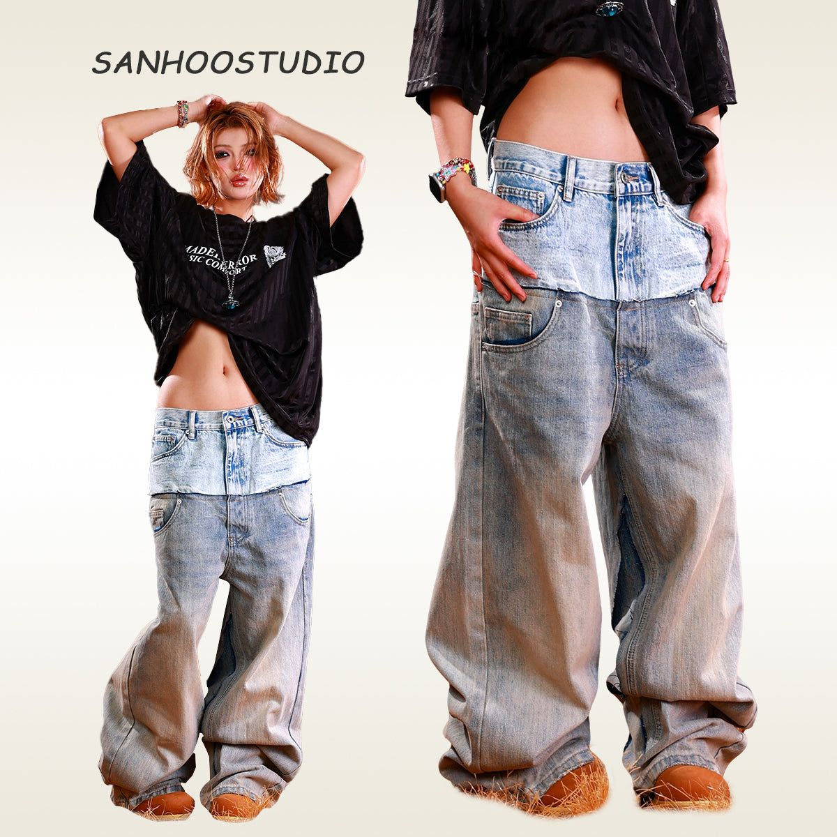 High Street Double-Layered Baggy Jeans – Explore detailed design, fit, and craftsmanship at sanhoostudio. Unisex style and premium materials.
