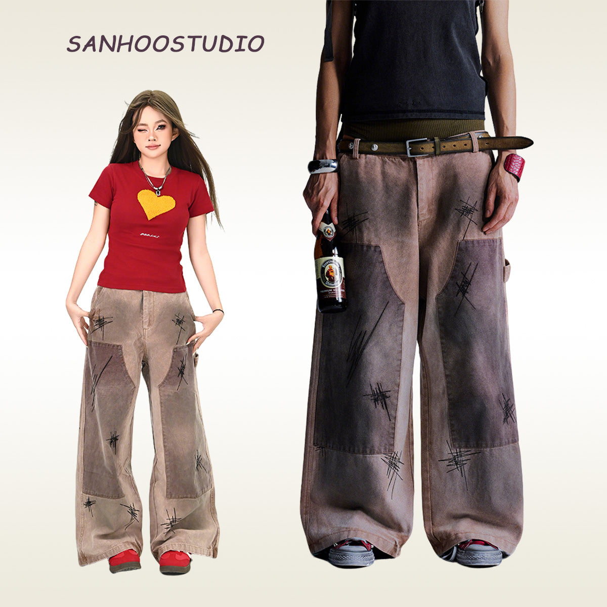 Wasteland Style Dirty Dyed Washed Jeans