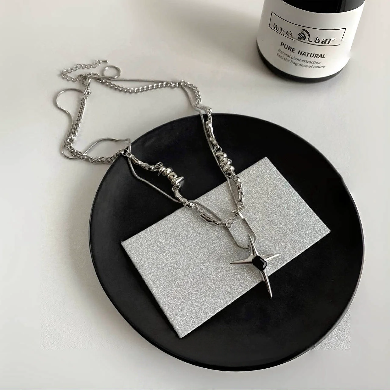 Asymmetric Star Double Chain Necklace