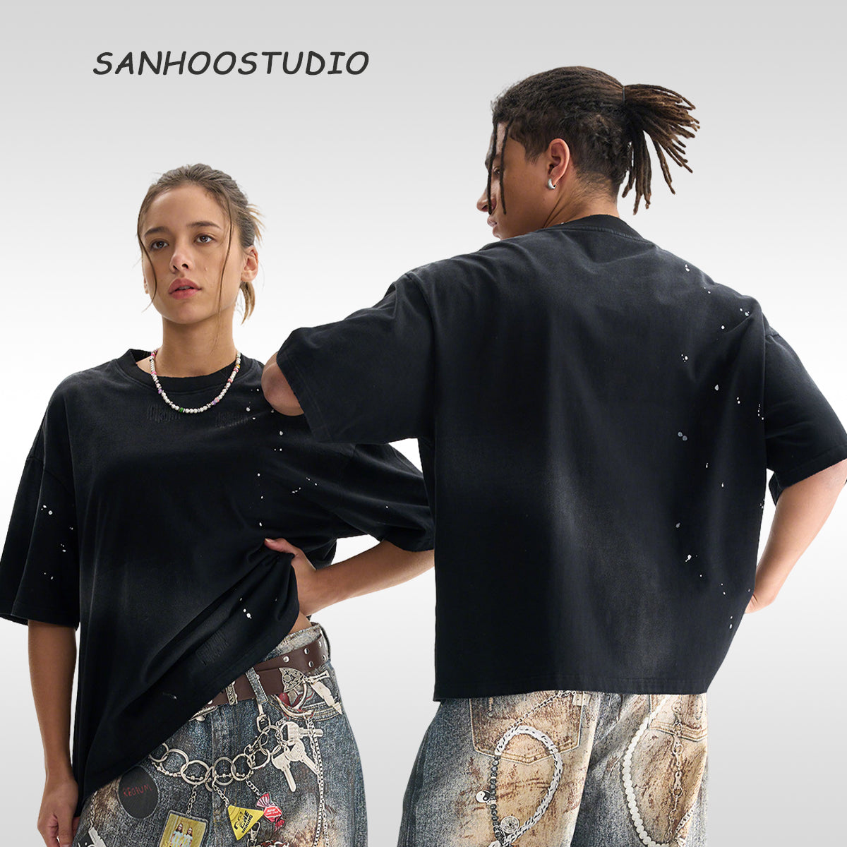 【25s Aug.】Heavyweight Paint-Splatter Washed Distressed T-Shirt