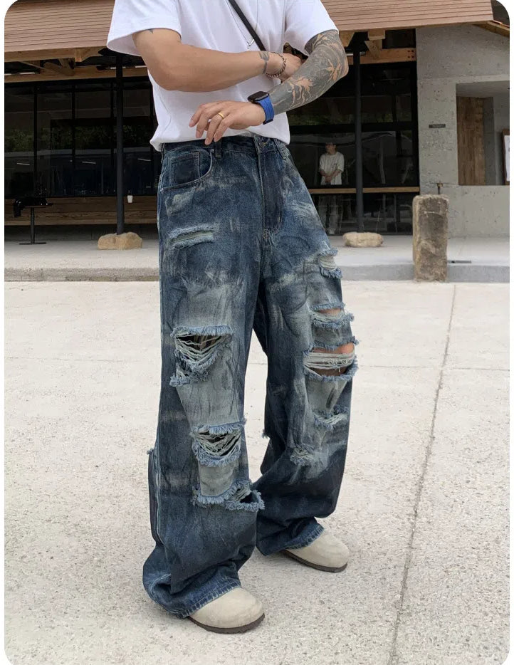 Loose Washed Ripped Bootcut Jeans