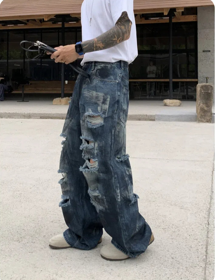 Loose Washed Ripped Bootcut Jeans
