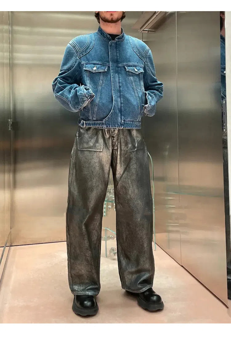 Shop the Coated Distressed Washed Denim Jeans at sanhoostudio. Featuring a unique coated finish, vintage distressed details, and soft washed denim fabric for ultimate comfort and style. Perfect for streetwear lovers seeking edgy, timeless denim.