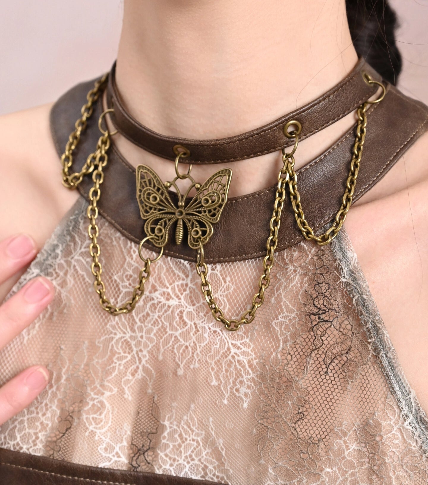 Add a bold retro edge with this Y2K butterfly chain necklace from Sanhoostudio. Crafted with a vintage hippie vibe, it’s the perfect accessory for statement streetwear looks.