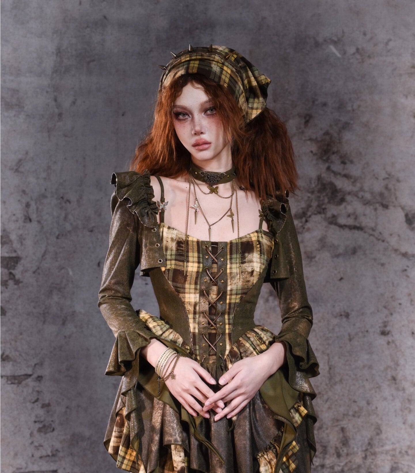 Plaid Ruffle Punk Short Jacket