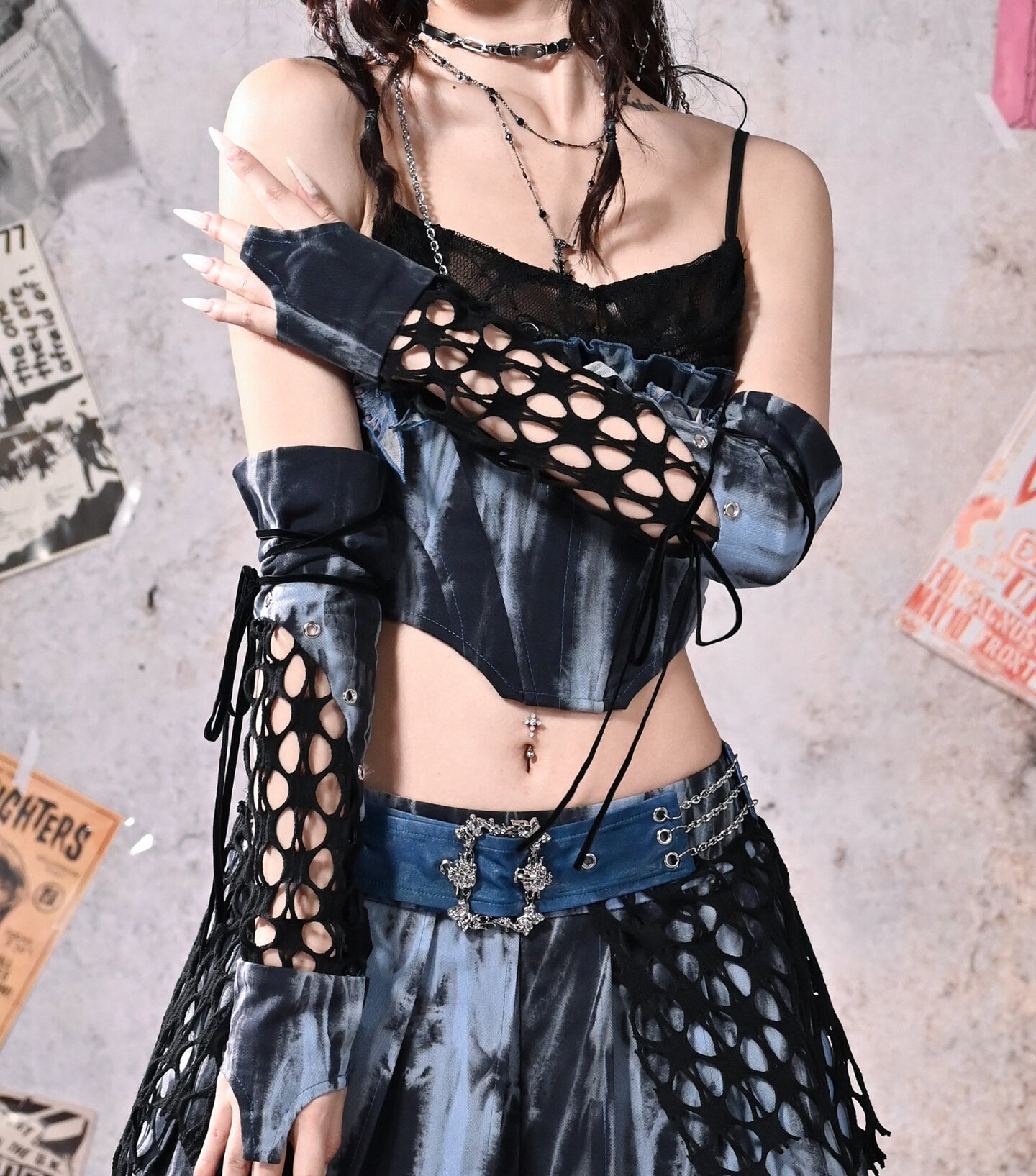 Punk Patchwork Fingerless Gloves