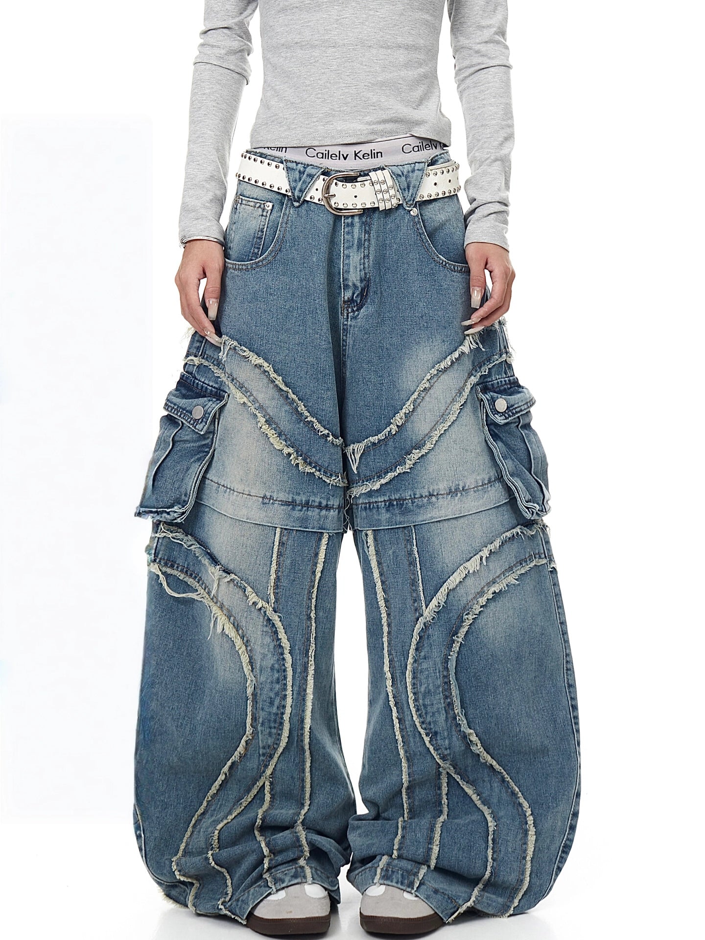 High Street Patchwork Denim Cargo Pants