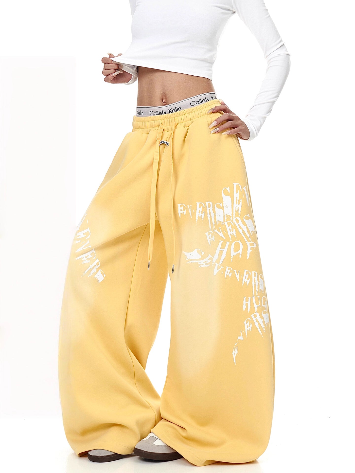 Washed Gradient Letter Print Sweatpants