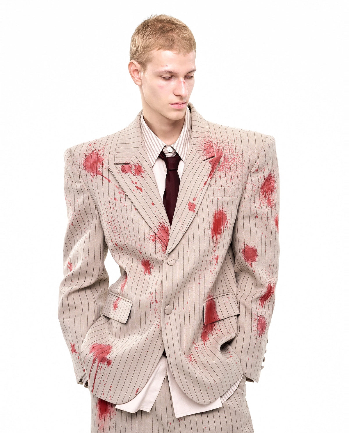 Pinstripe Slim Fit Blood Wash Suit Jacket