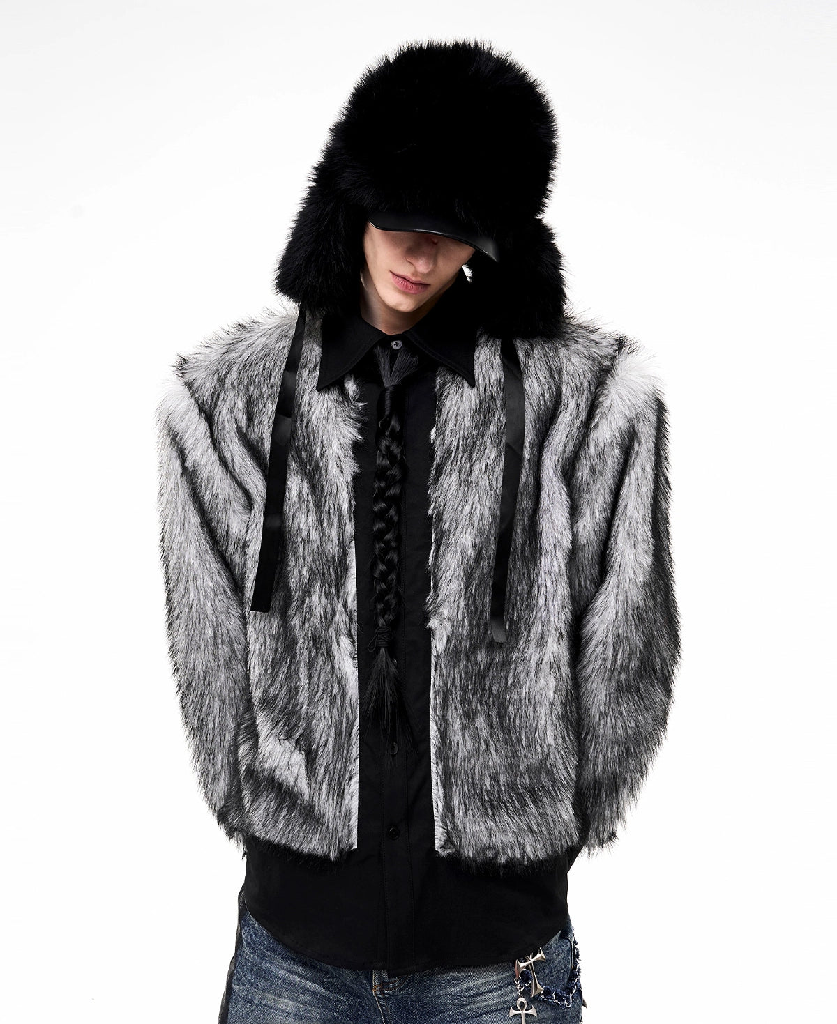 Faux Fur Patchwork Long Sleeve Shirt