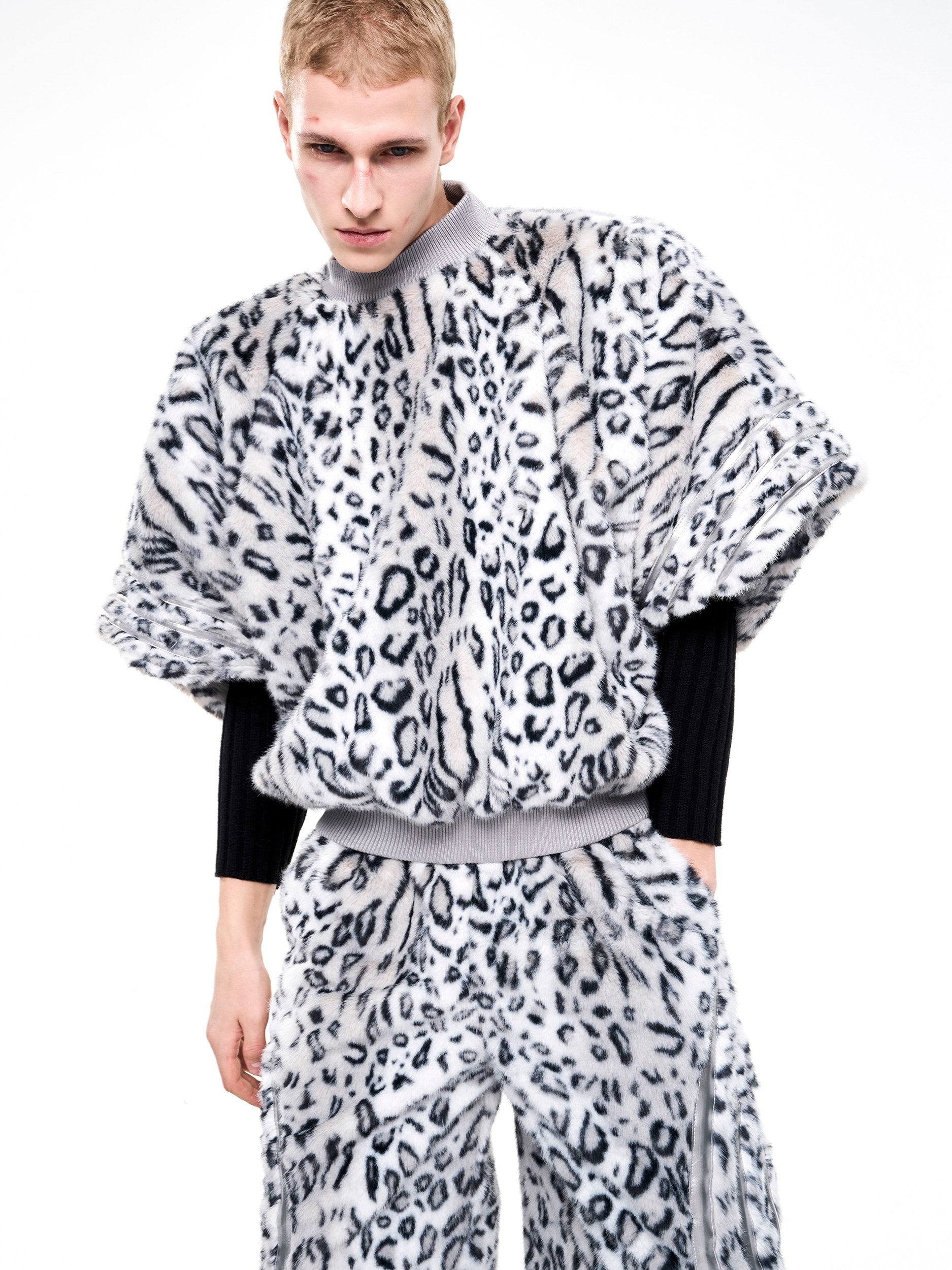 Faux Fur Patchwork Short Sleeve Sweatshirt