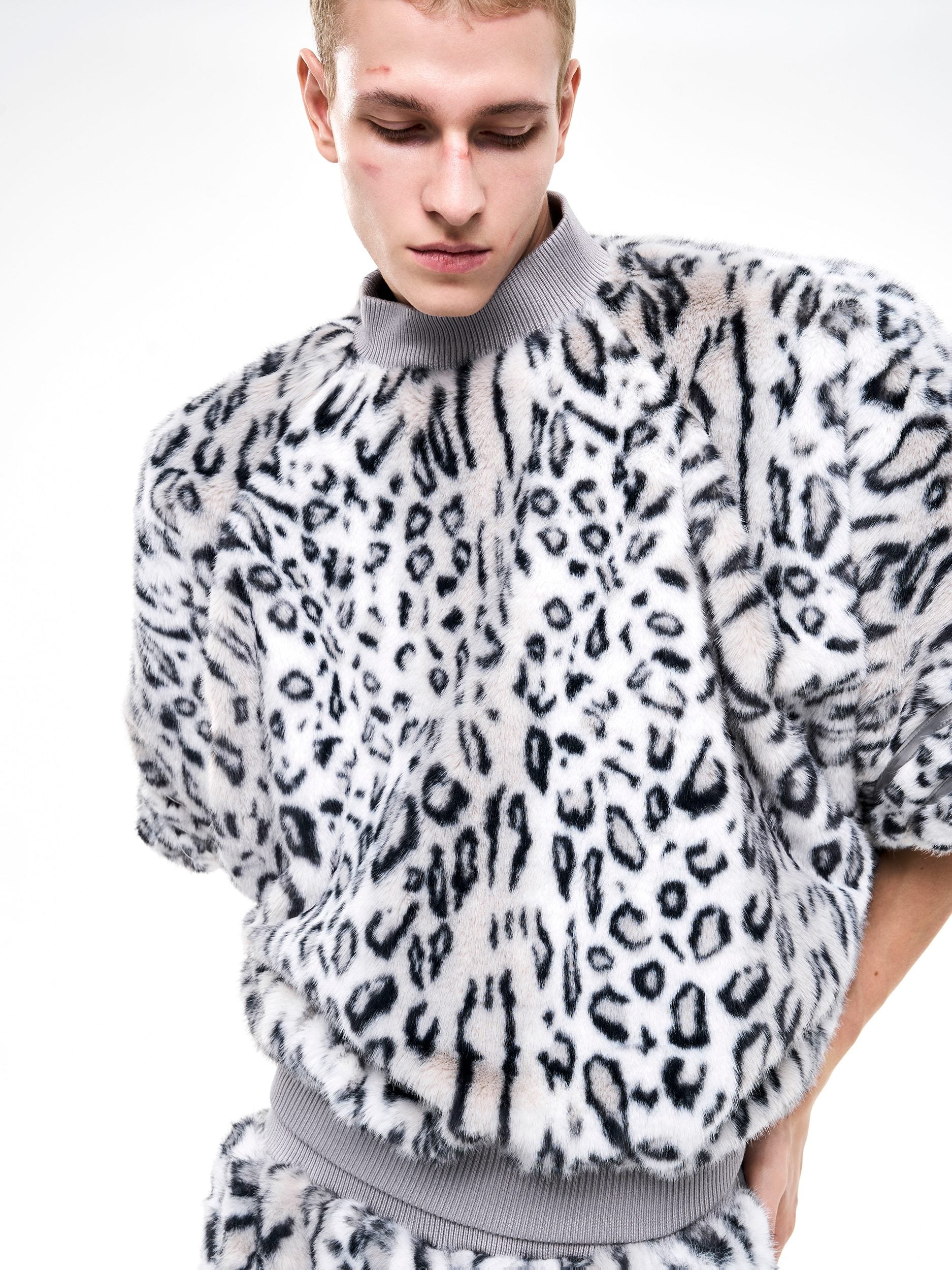 Faux Fur Patchwork Short Sleeve Sweatshirt